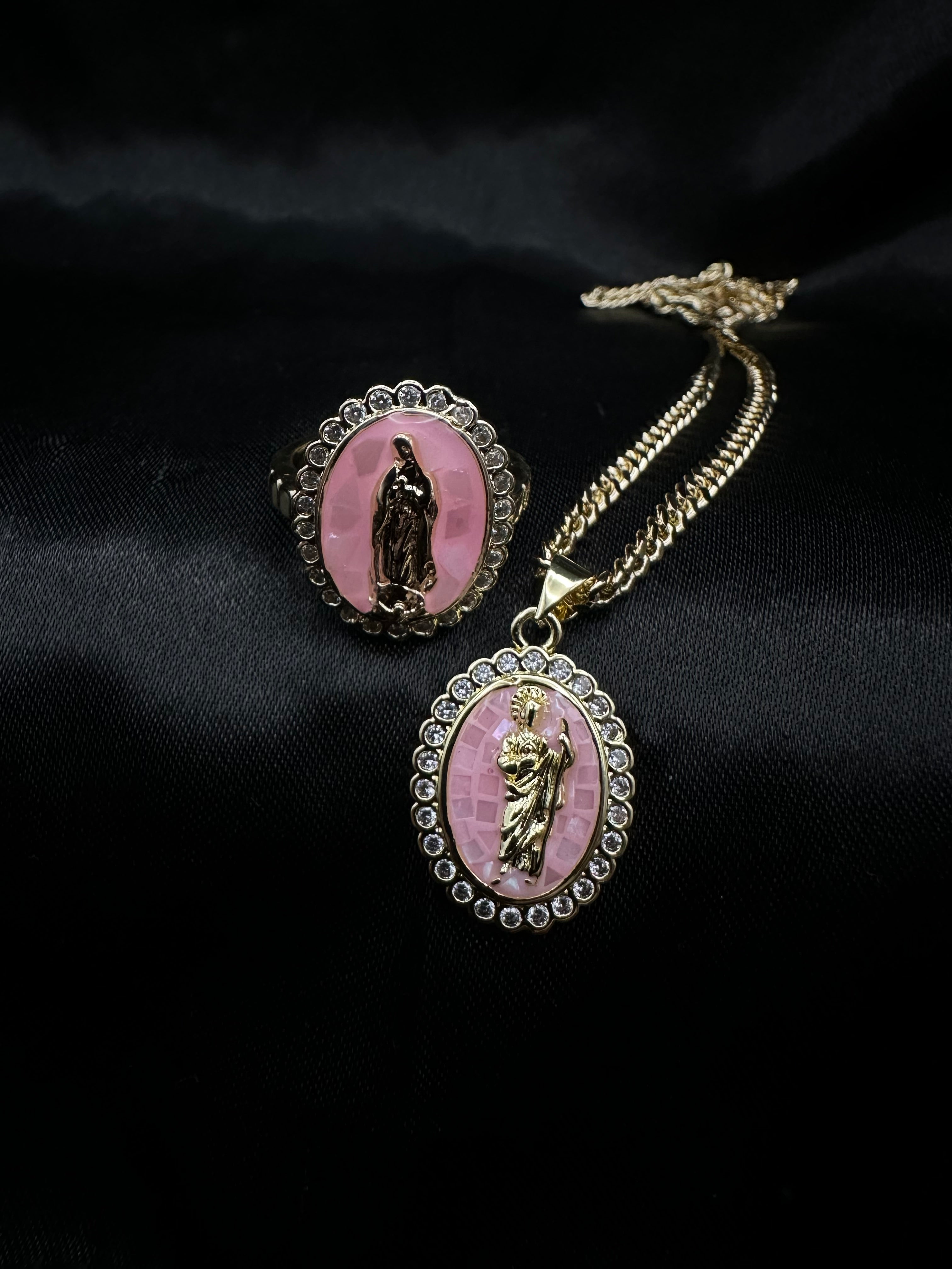Pink Oval Virgin Mary Set