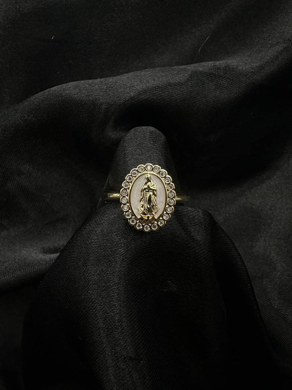 White Oval Virgin Mary Ring