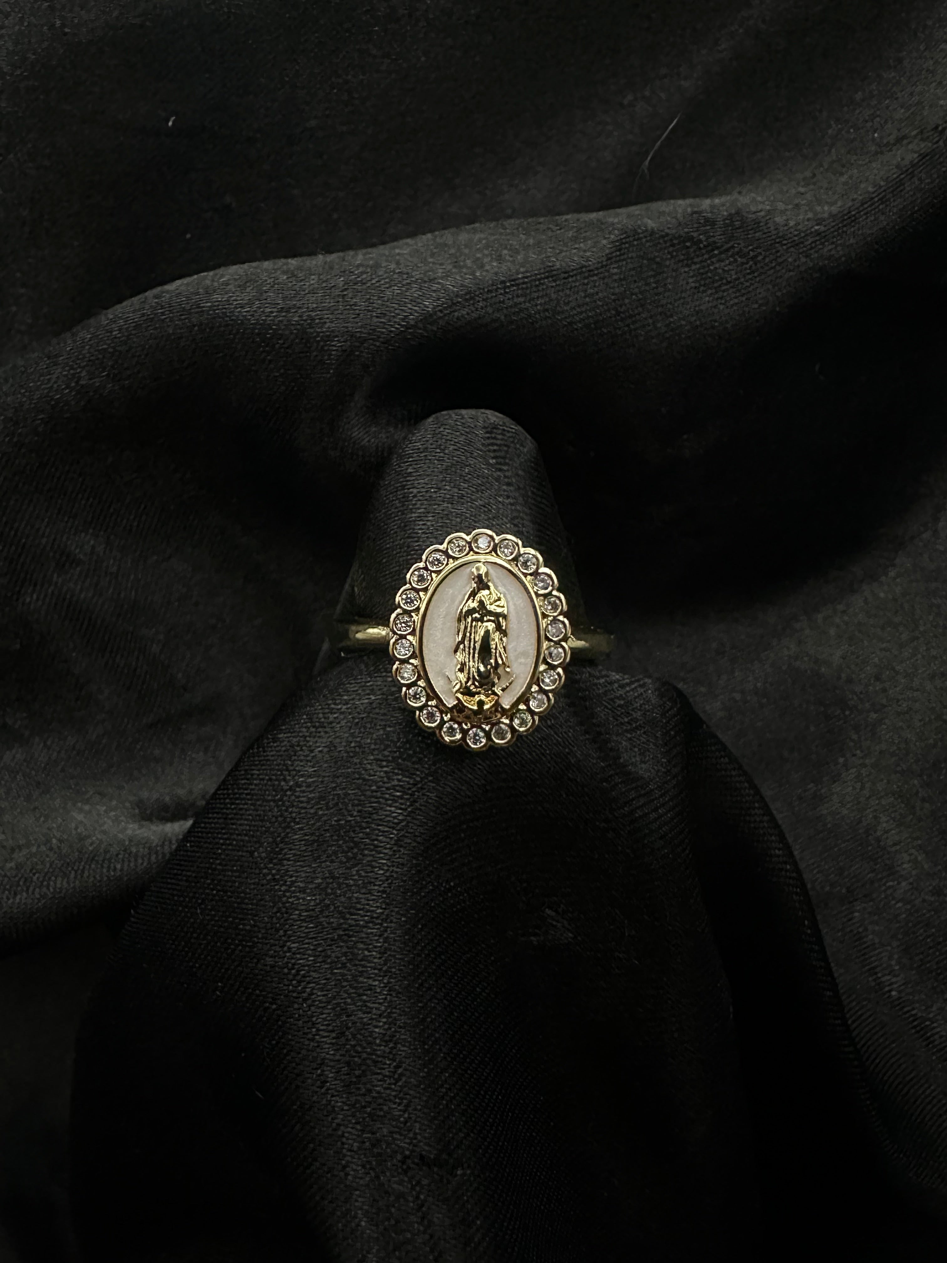 White Oval Virgin Mary Ring
