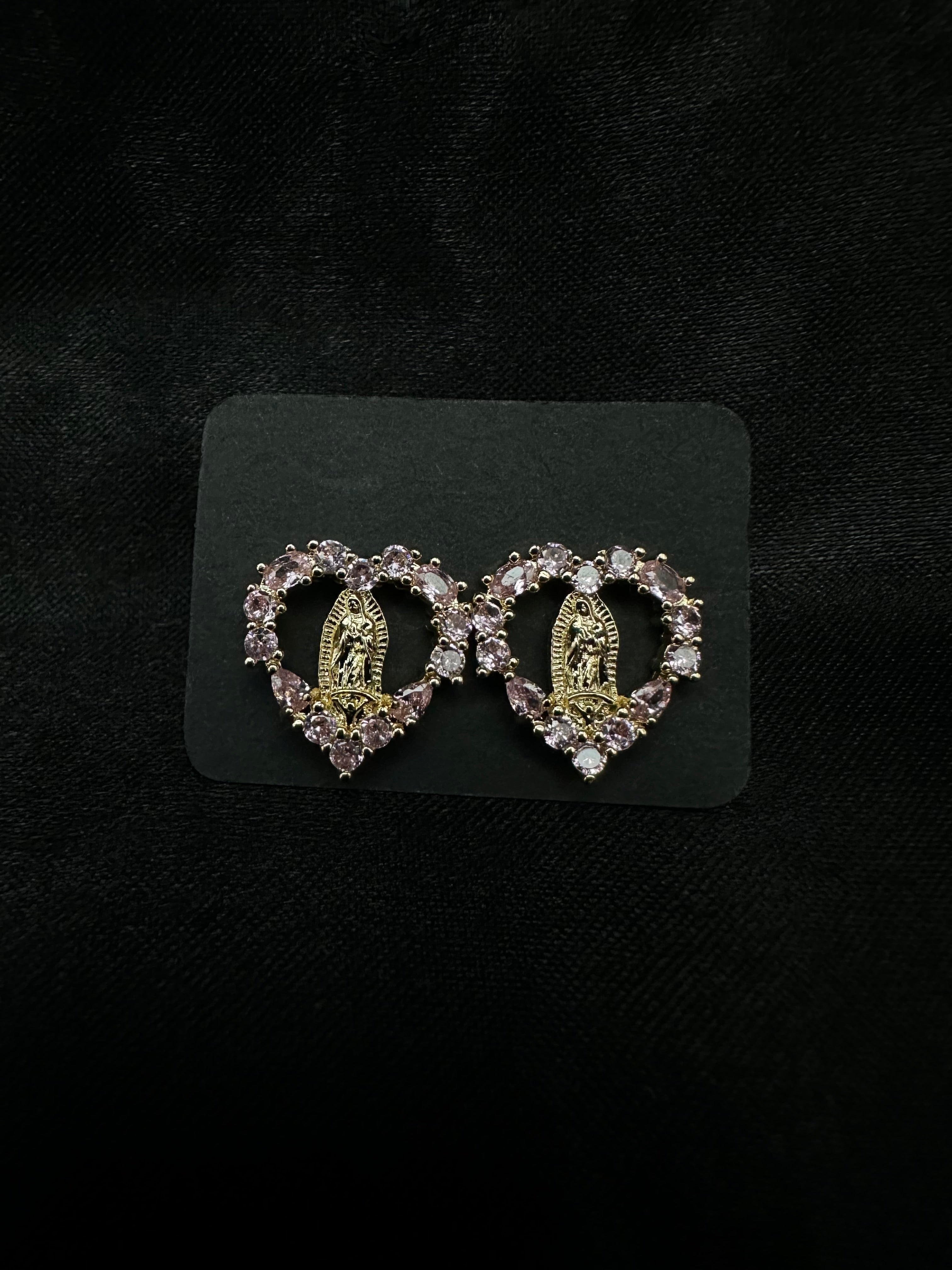 Pink Heart Virgin Mary Earrings