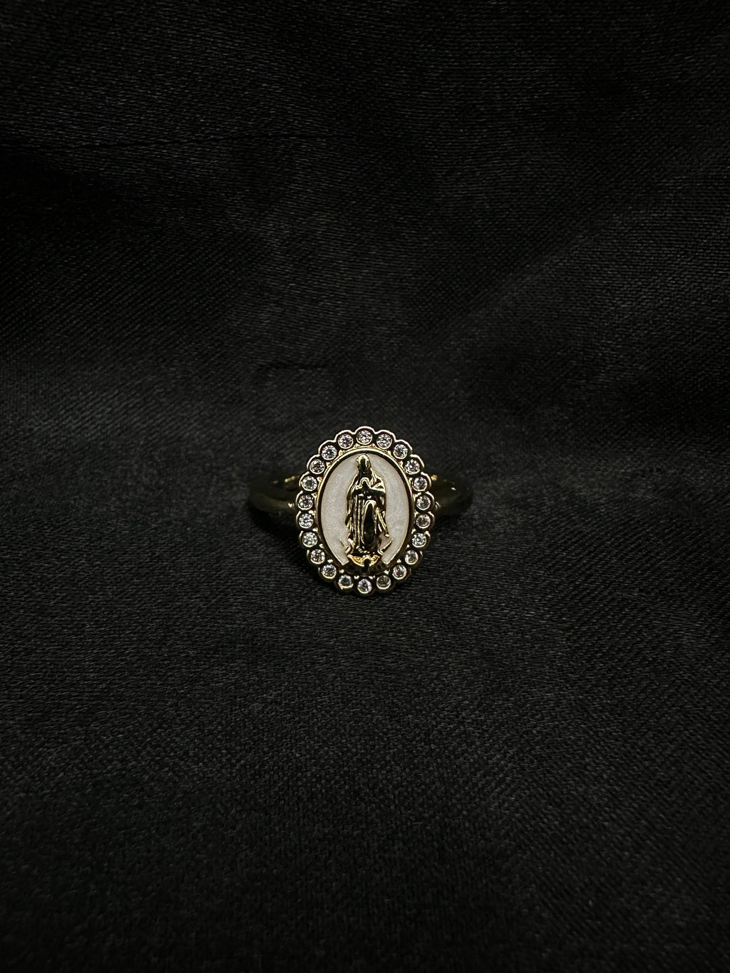 White Oval Virgin Mary Ring